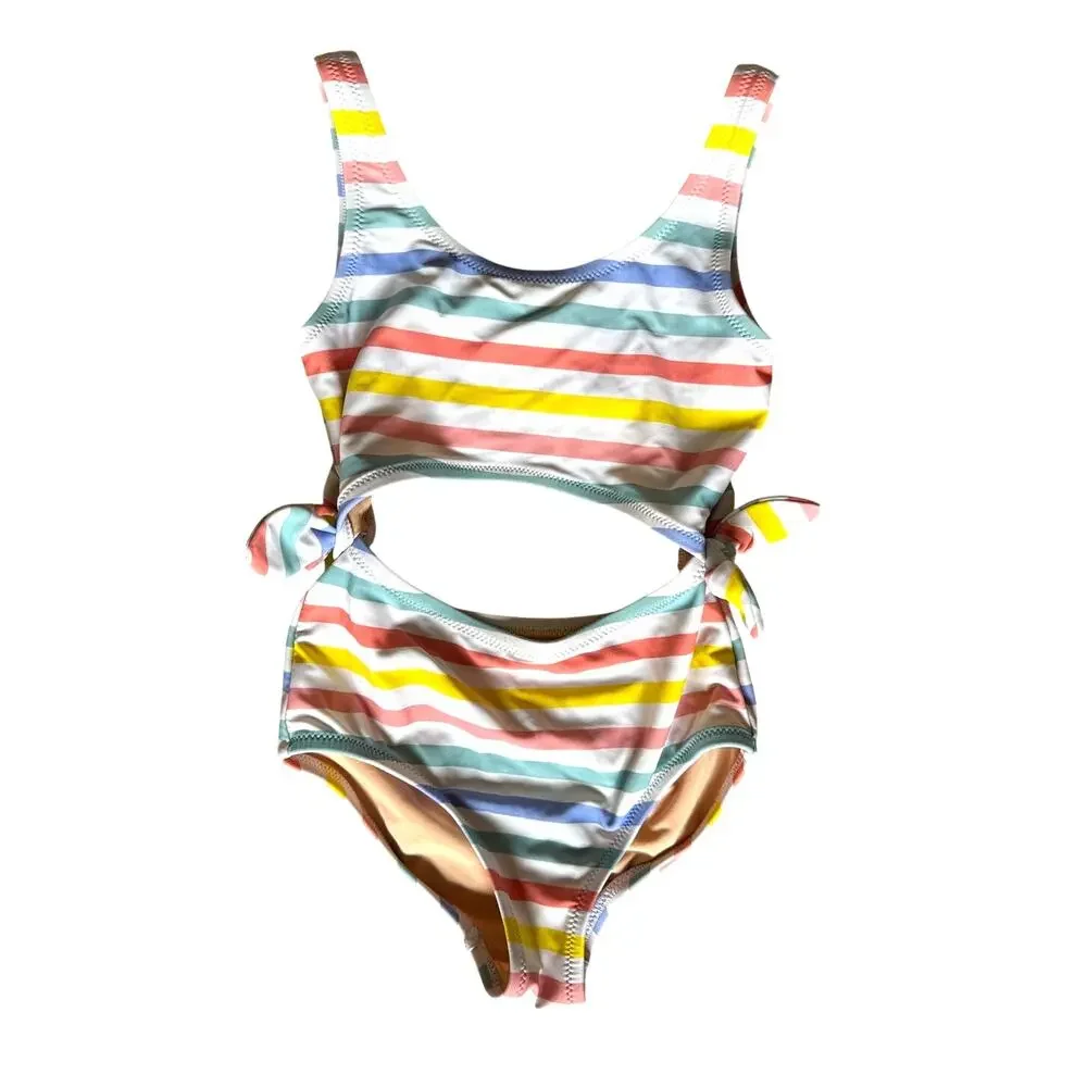 Crewcuts Girls One Piece Swimsuit in Pastel Rainbow Stripes Size 3